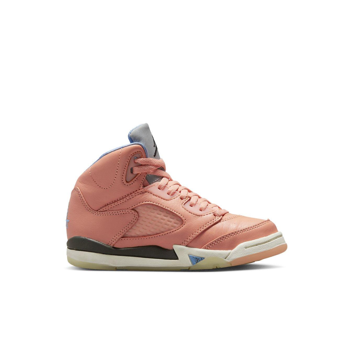 Air Jordan 5 Retro DJ Khaled 'We The Best' in Crimson Bliss colorway for preschool, featuring premium leather upper.