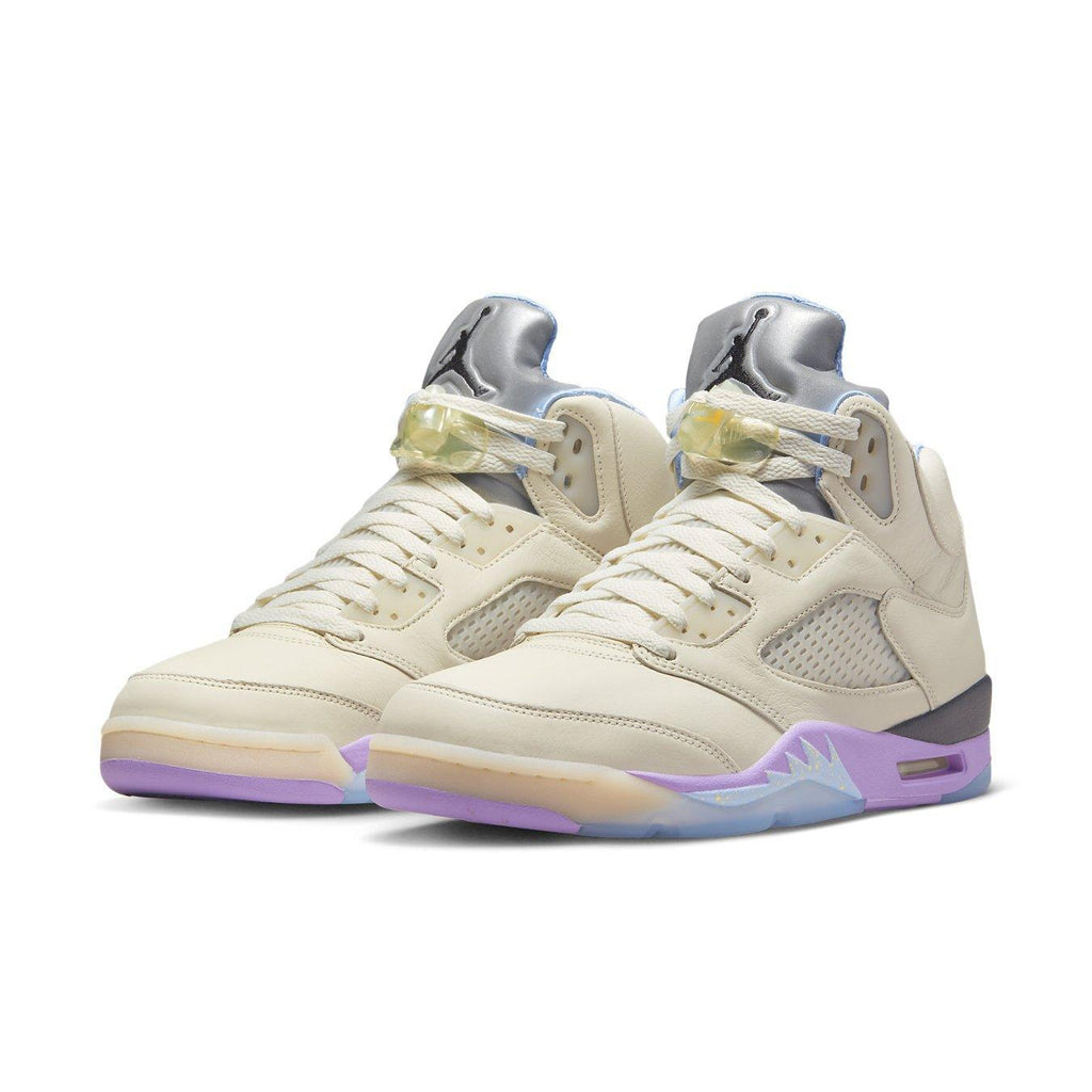 Jordan 5 Retro DJ Khaled We The Best Sail sneakers in cream and pastel hues, featuring reflective details and vibrant soles.