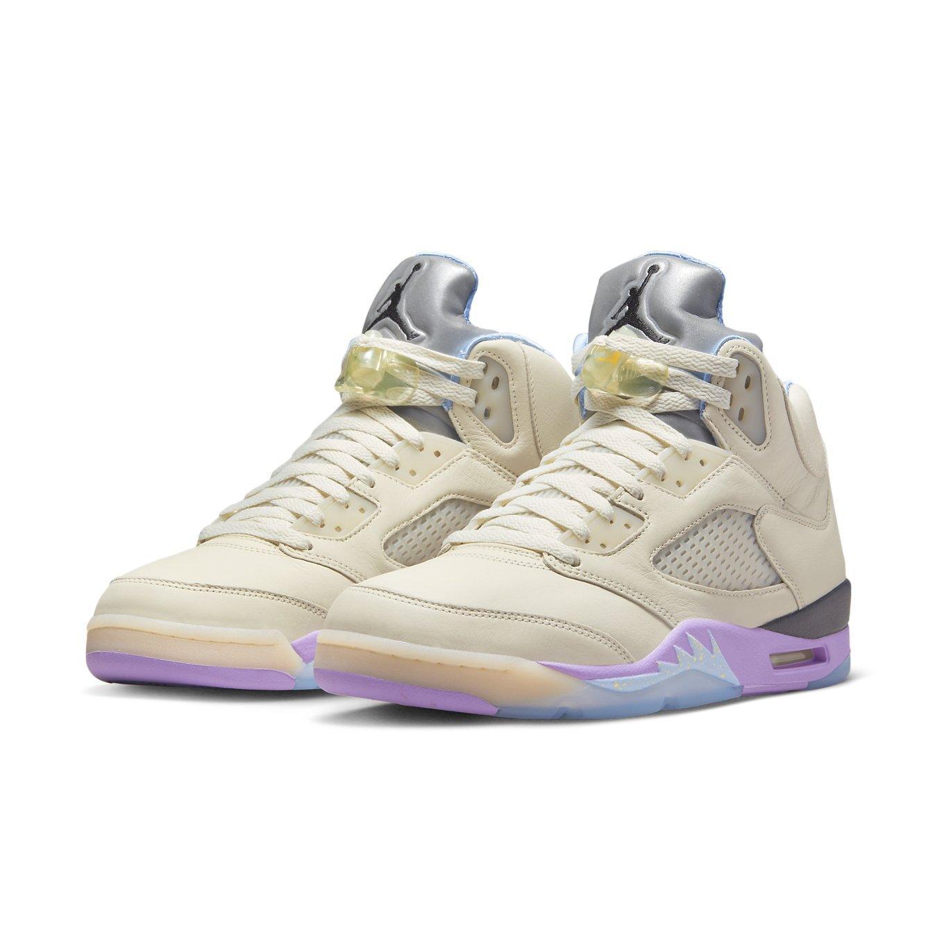 Jordan 5 Retro DJ Khaled We The Best Sail sneakers in cream and pastel hues, featuring reflective details and vibrant soles.