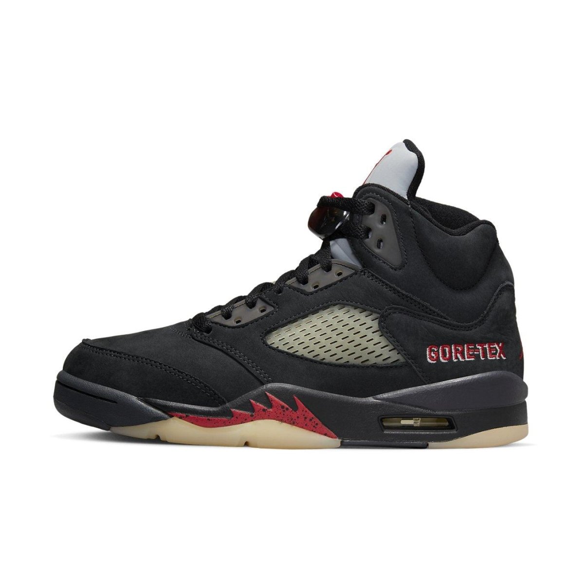 Jordan 5 Retro Gore-Tex Off-Noir women's sneaker with waterproof design and black nubuck upper.