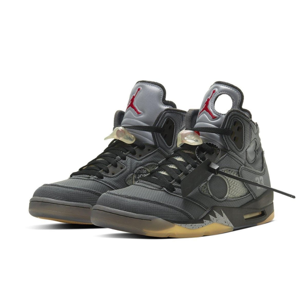 Jordan 5 Retro Off-White Black sneakers featuring a unique deconstructed design and cultural nods to Chicago.