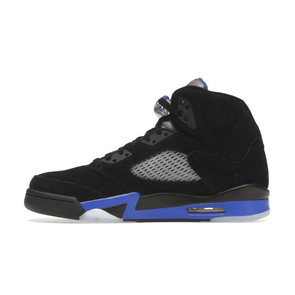 Air Jordan 5 Retro Racer Blue sneaker featuring suede upper and breathable mesh panels.
