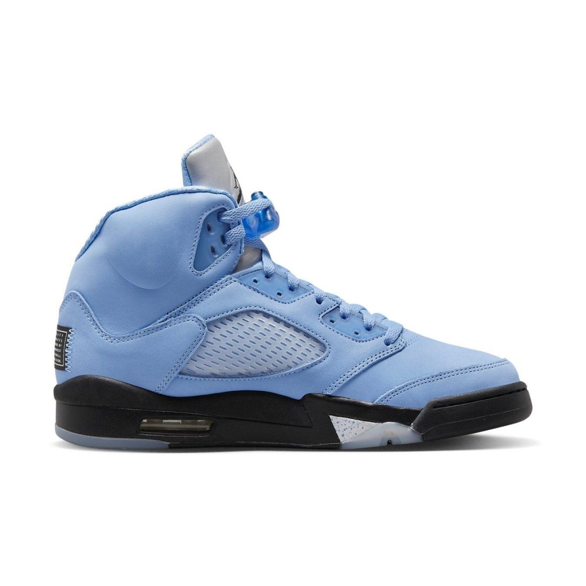 Air Jordan 5 Retro UNC in University Blue with TPU elements and reflective details.