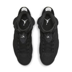 Top view of Air Jordan 6 Retro Chrome with black nubuck upper and silver Jumpman logo.