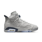 Air Jordan 6 Retro Georgetown (2022) in grey suede with navy accents, showcasing iconic basketball sneaker style.