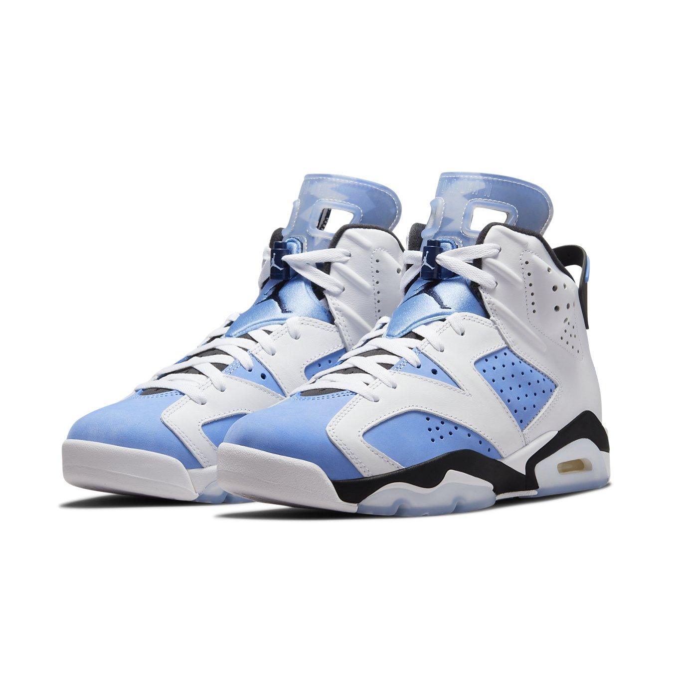 Air Jordan 6 Retro UNC White sneakers featuring white leather and University Blue accents.