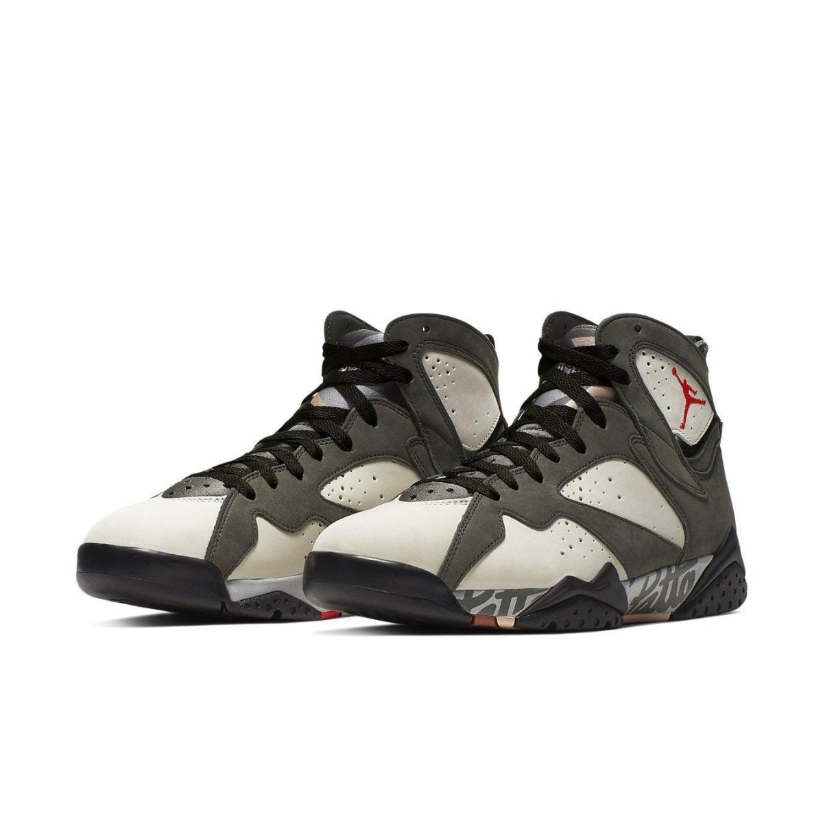Jordan 7 Retro Patta Icicle sneakers with olive and white colorway, featuring a classic design and iconic branding.