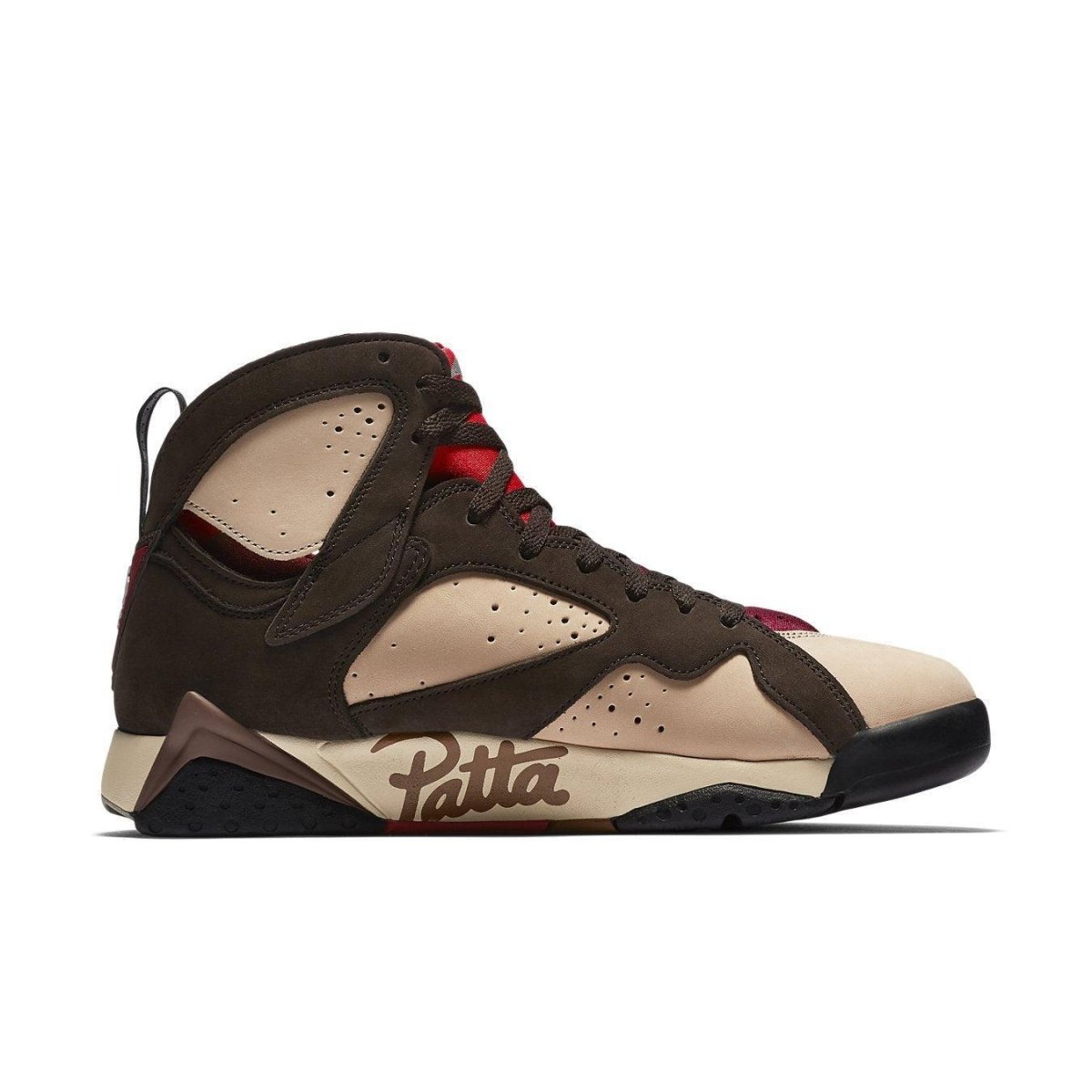 Patta x Air Jordan 7 Retro OG SP "Shimmer" in earthy tones with leather upper and unique design detail.
