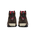 Back view of Jordan 7 Retro Patta Shimmer sneakers featuring earthy tones and unique detailing.