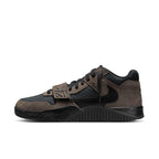 Jordan Jumpman Jack TR Travis Scott Dark Mocha sneaker featuring a combination of black textile and brown nubuck.
