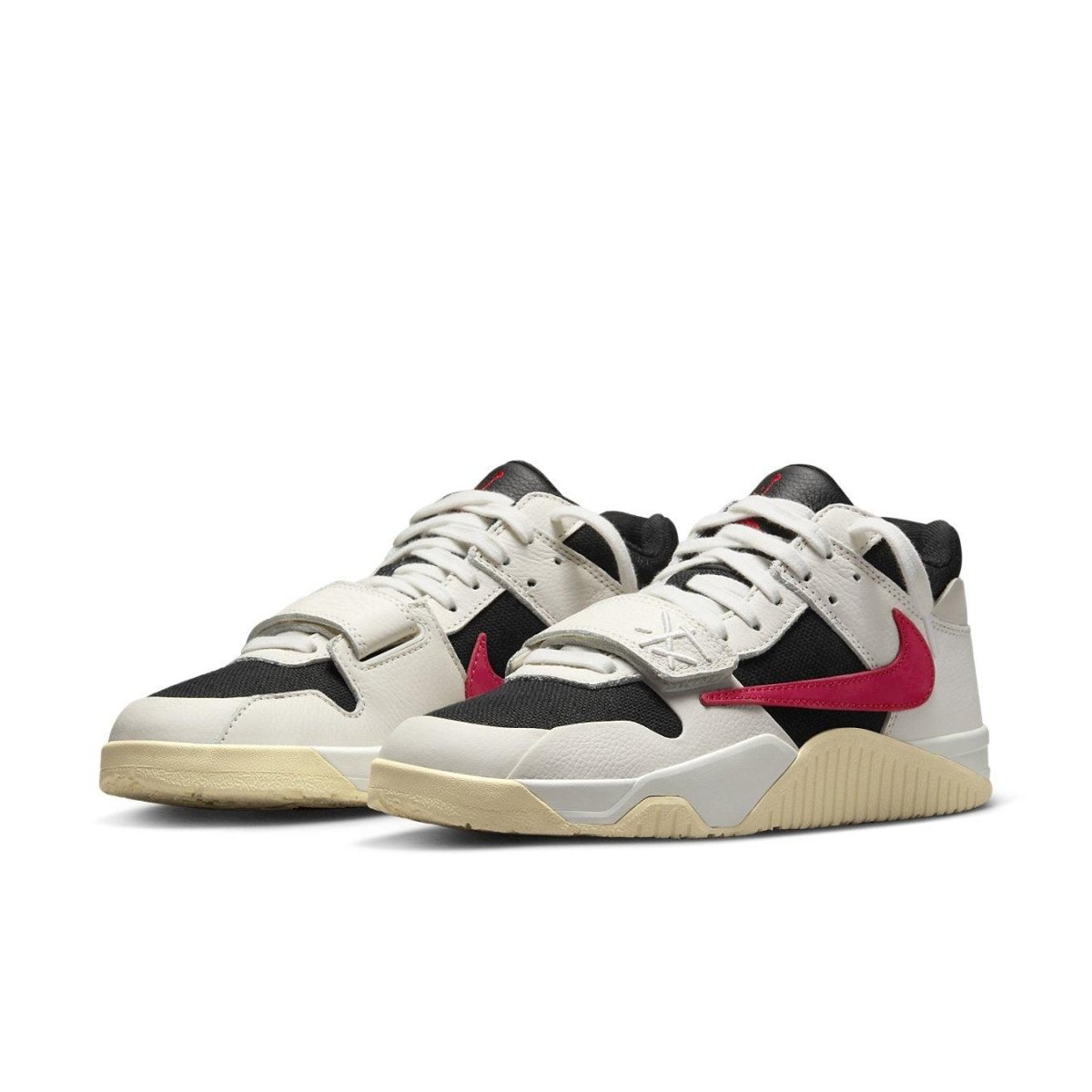Jordan Jumpman Jack TR Travis Scott in University Red, featuring black canvas upper and ivory leather overlays.