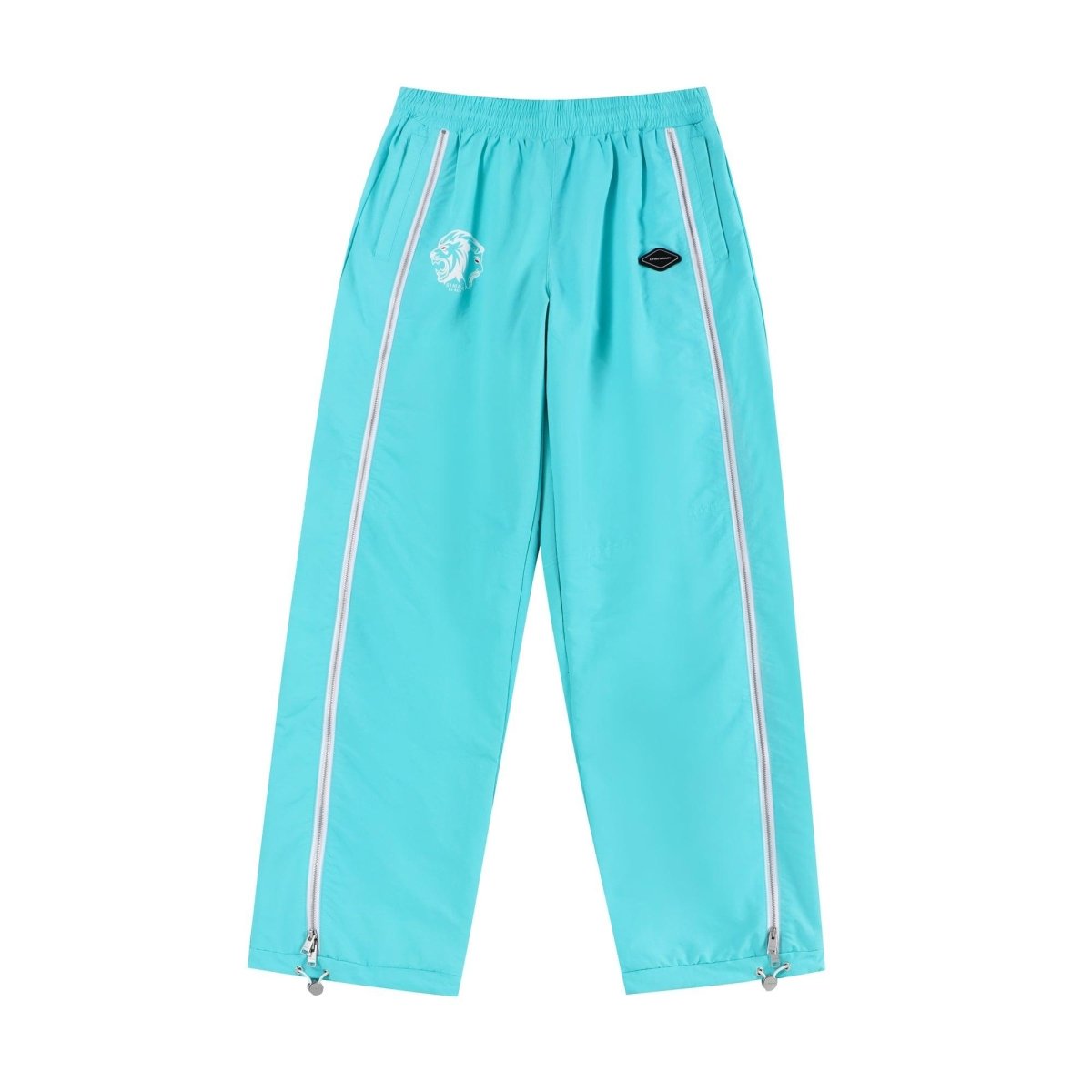 Mint and white NPT Simba La Rue zip track pants, featuring a relaxed fit and stylish design.