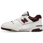 New Balance 550 Burgundy Cyan sneakers, vintage basketball shoes with white leather and burgundy details.