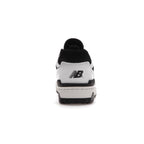Back view of New Balance 550 White Black sneaker showcasing its sleek design and logo.