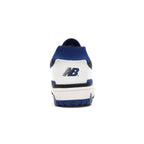 New Balance 550 White Blue sneaker rear view featuring smooth leather and bold branding.
