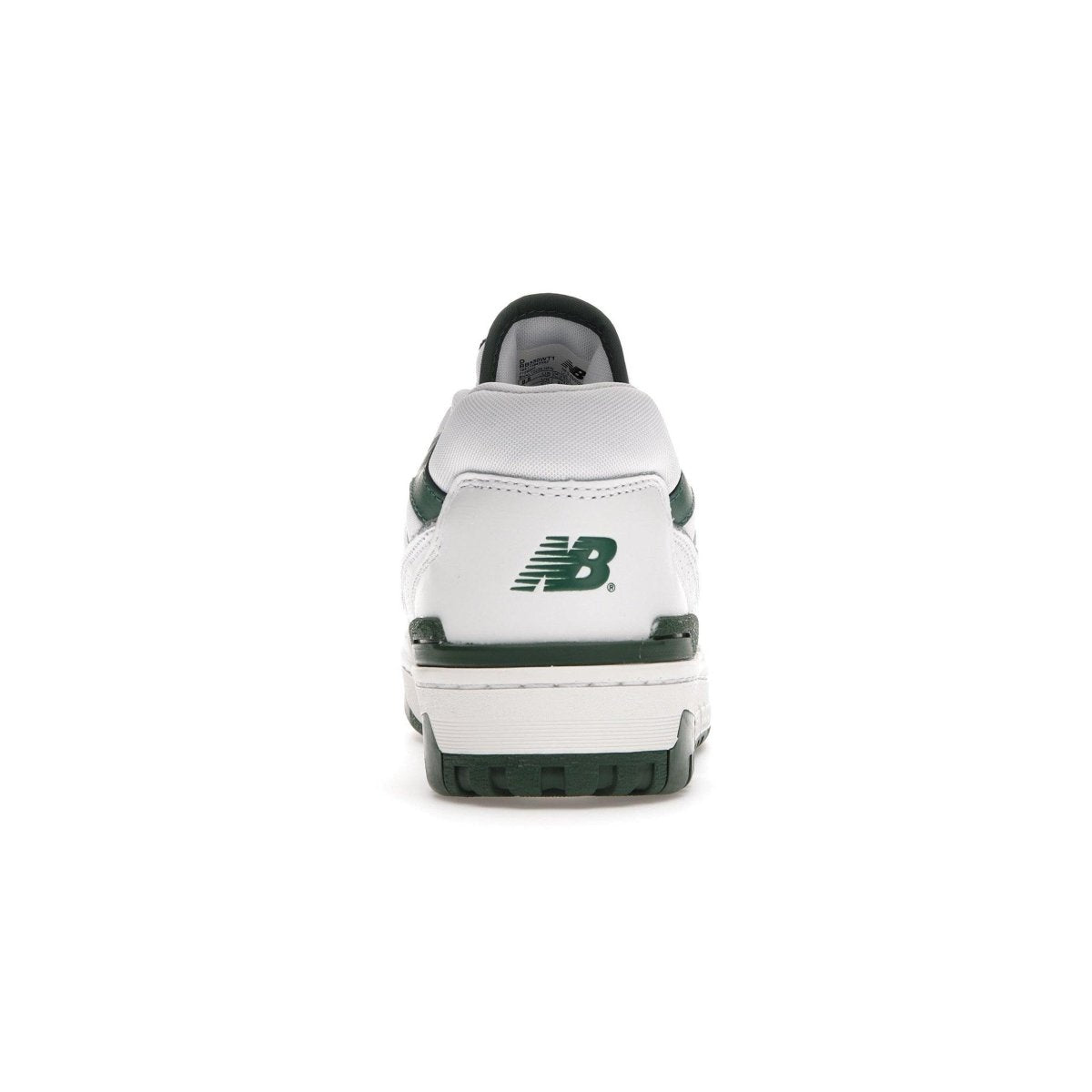 Retro New Balance 550 sneakers in white and green, featuring leather upper and distinctive logo on heel.