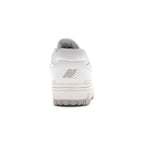 Back view of New Balance 550 White Grey sneaker, showcasing its smooth leather design and iconic logo.