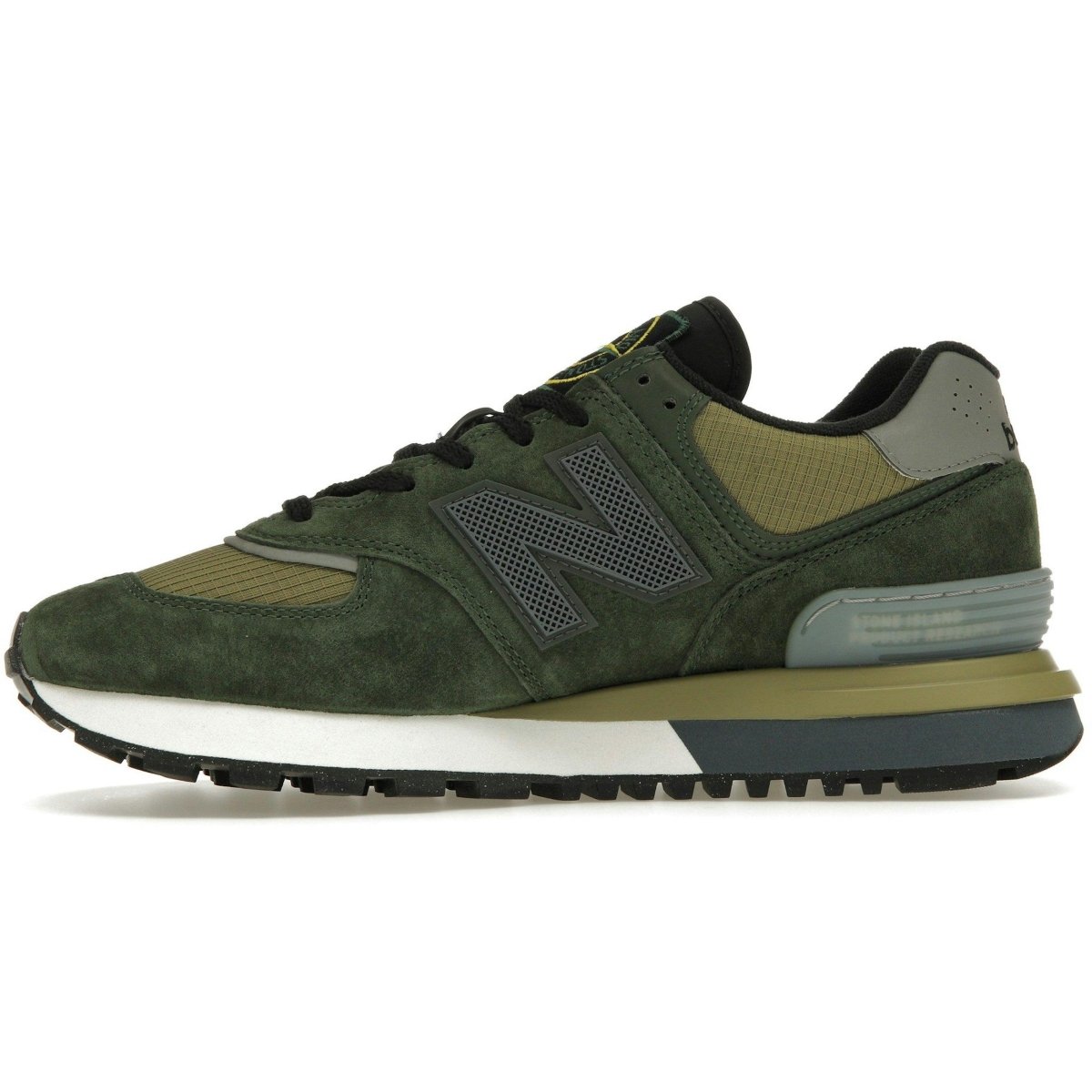 New Balance 574 Legacy Dark Green sneaker with ripstop and nubuck upper, stylish and robust design.