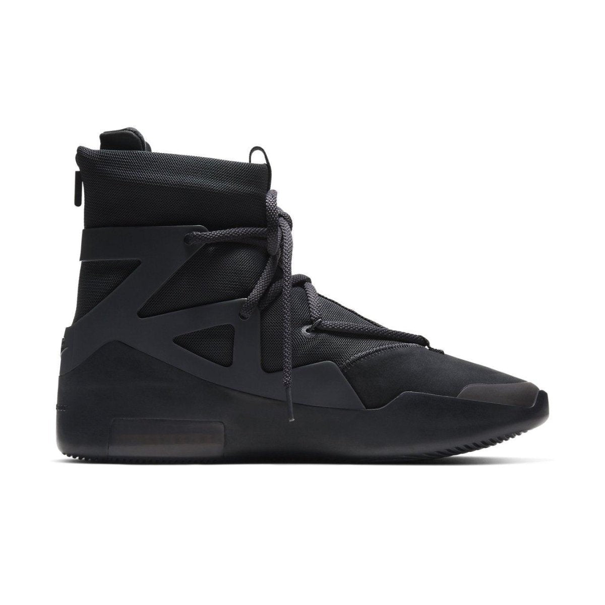 Nike Air Fear of God 1 Triple Black sneakers, featuring a unique silhouette and sleek all-black design.