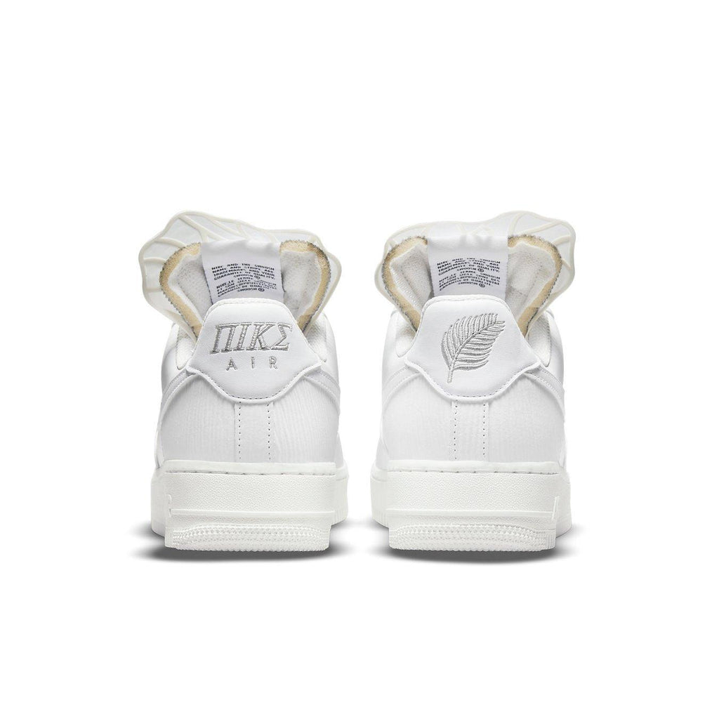 Nike Air Force 1 Goddess of Victory women's sneakers, featuring decorative wings on the tongue and classic design elements.