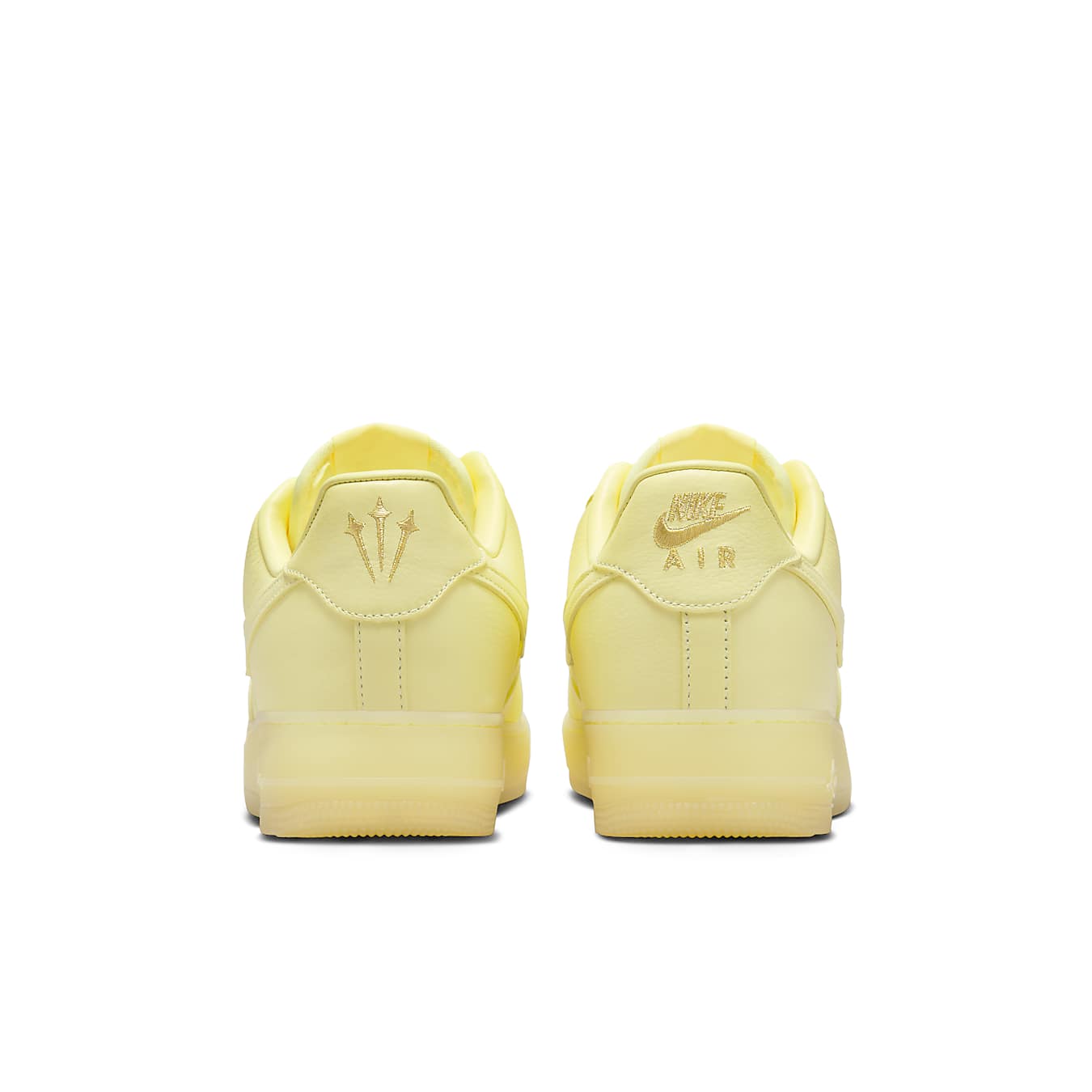 Back view of Nike Air Force 1 Low Drake NOCTA Certified Lover Boy in citron tint with co-branded logos.
