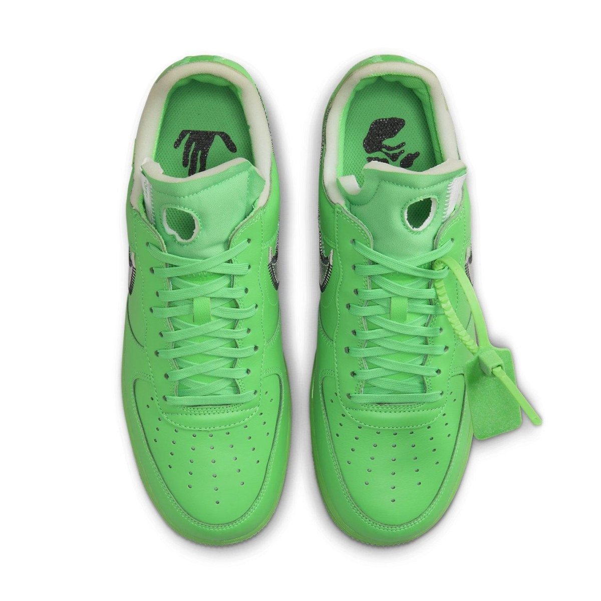 Nike Air Force 1 Low Off-White Brooklyn in vibrant green with visible foam collar and signature detailing.