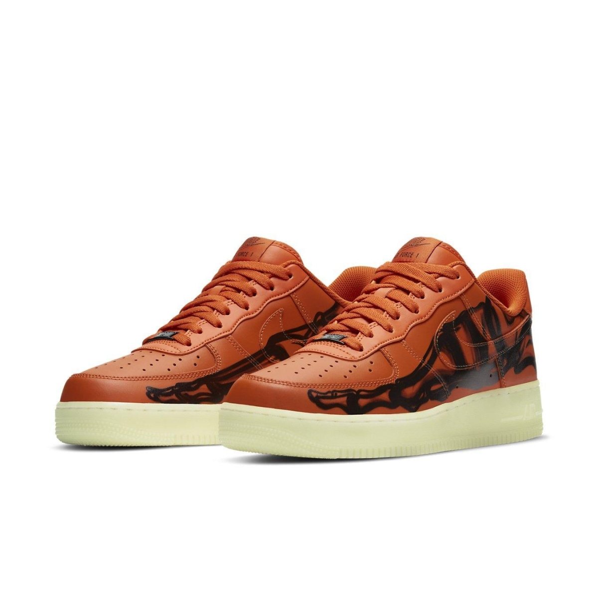Nike Air Force 1 Low Orange Skeleton Halloween 2020, featuring orange leather and skeleton design.