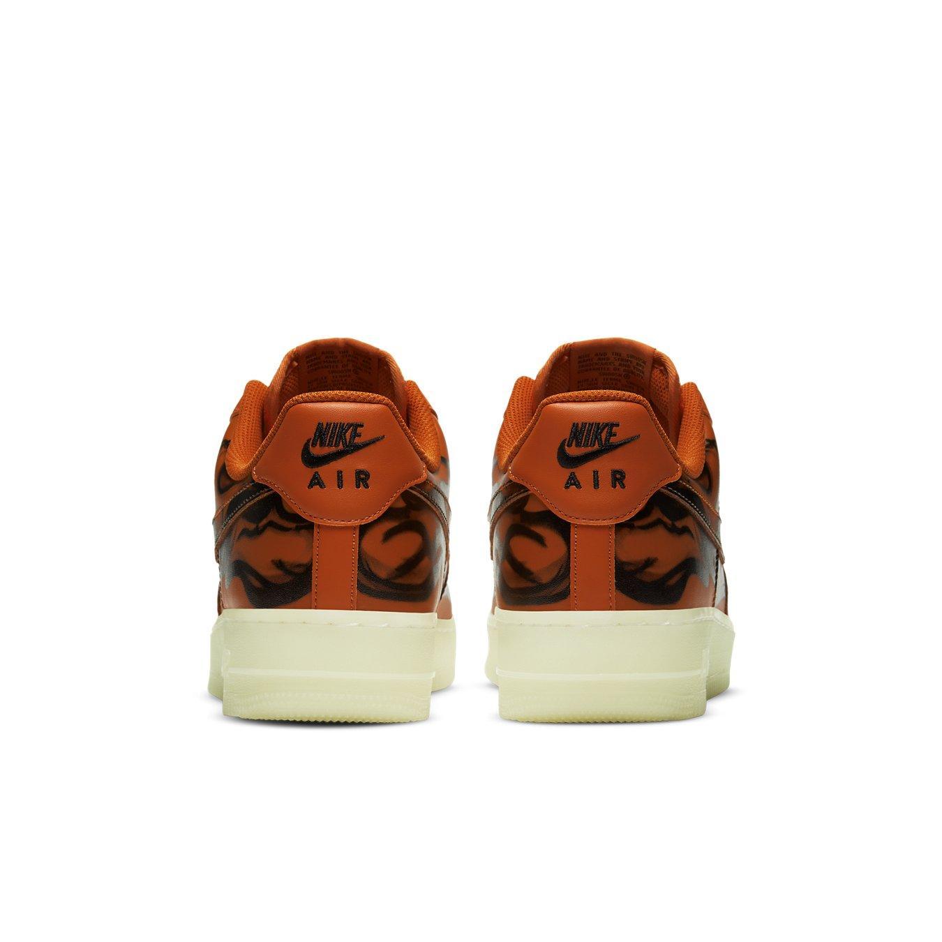 Back view of Nike Air Force 1 Low Orange Skeleton with unique design and Nike branding.
