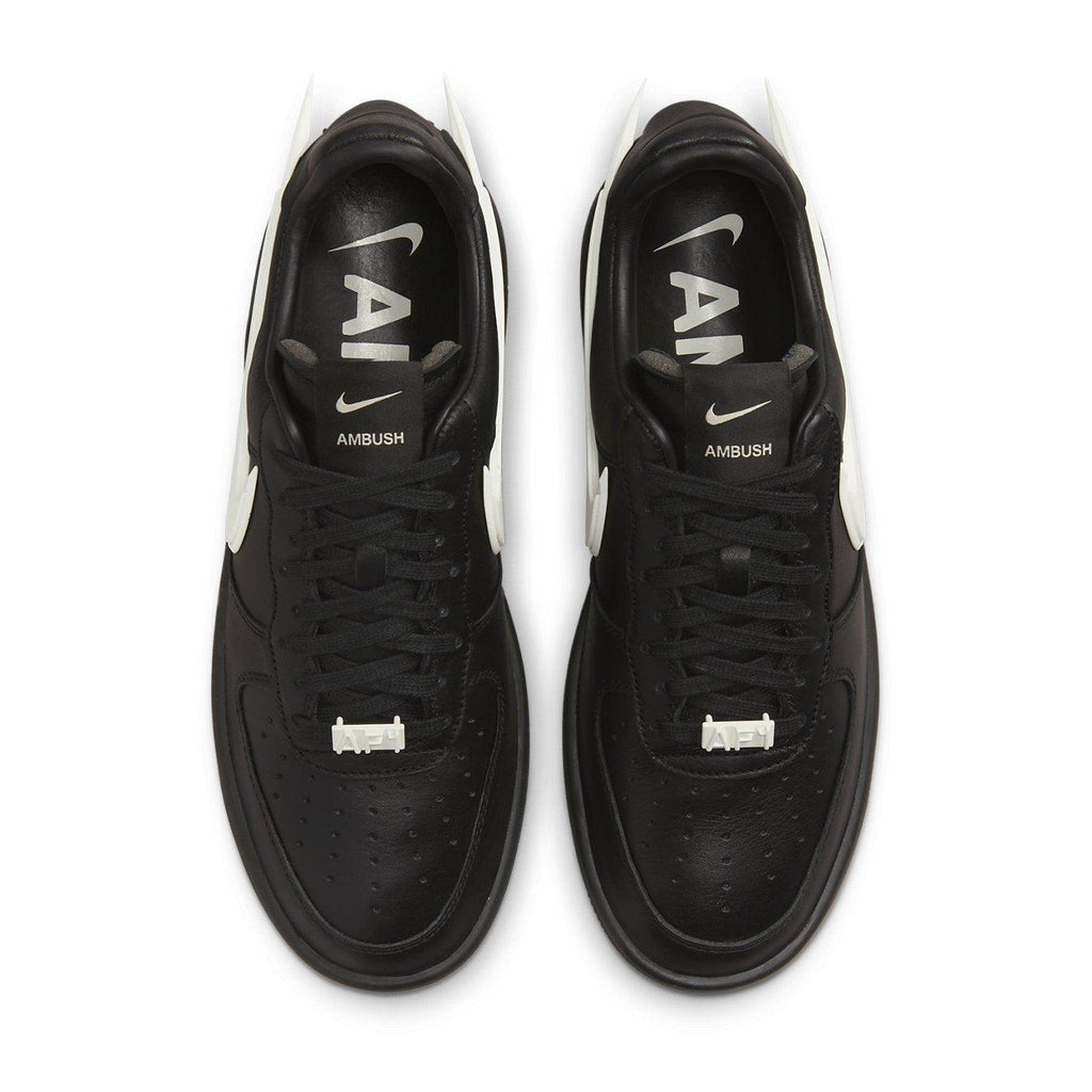 Nike Air Force 1 Low SP AMBUSH Black top view showcasing premium leather and distinctive Swoosh design.