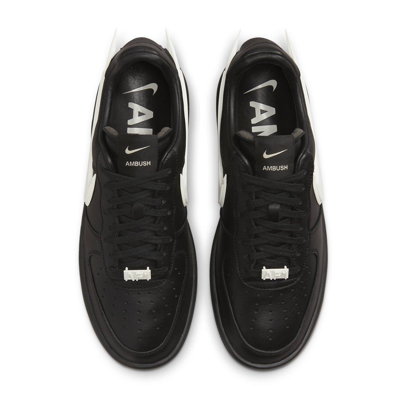 Nike Air Force 1 Low SP AMBUSH Black top view showcasing premium leather and distinctive Swoosh design.