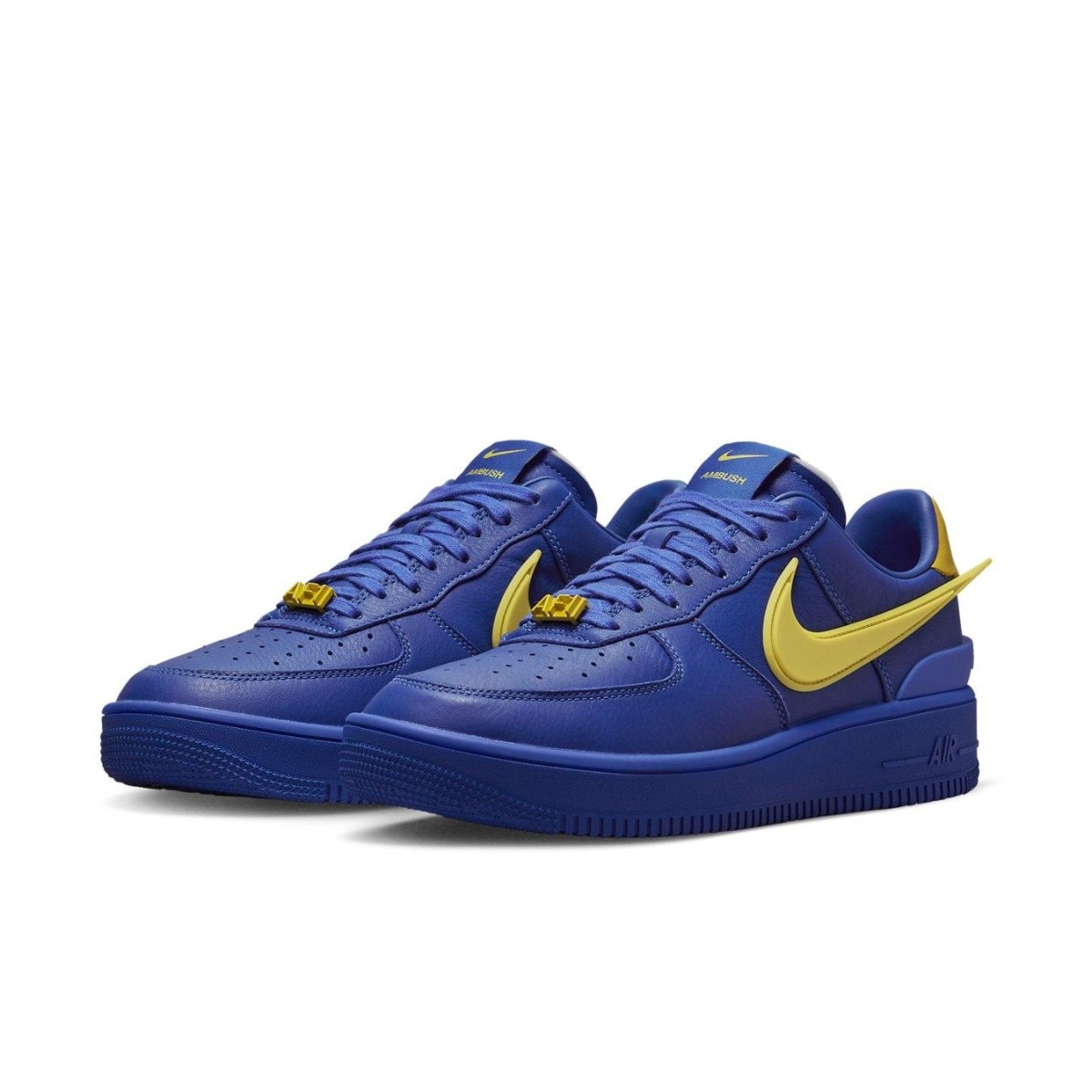 Nike Air Force 1 Low SP AMBUSH in Game Royal with yellow accents, stylish and trendy sneaker design.