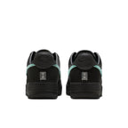 Nike Air Force 1 Low SP Tiffany and Co. black sneakers rear view with teal accents.