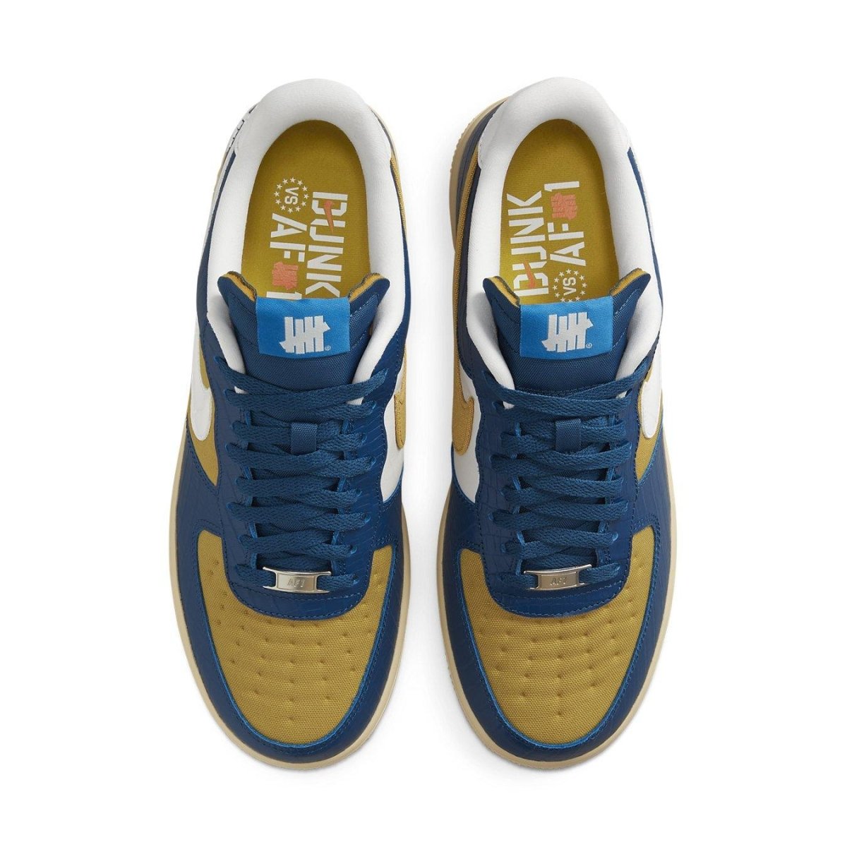 Nike Air Force 1 Low SP Undefeated in blue and yellow, featuring unique materials and modern aesthetics.