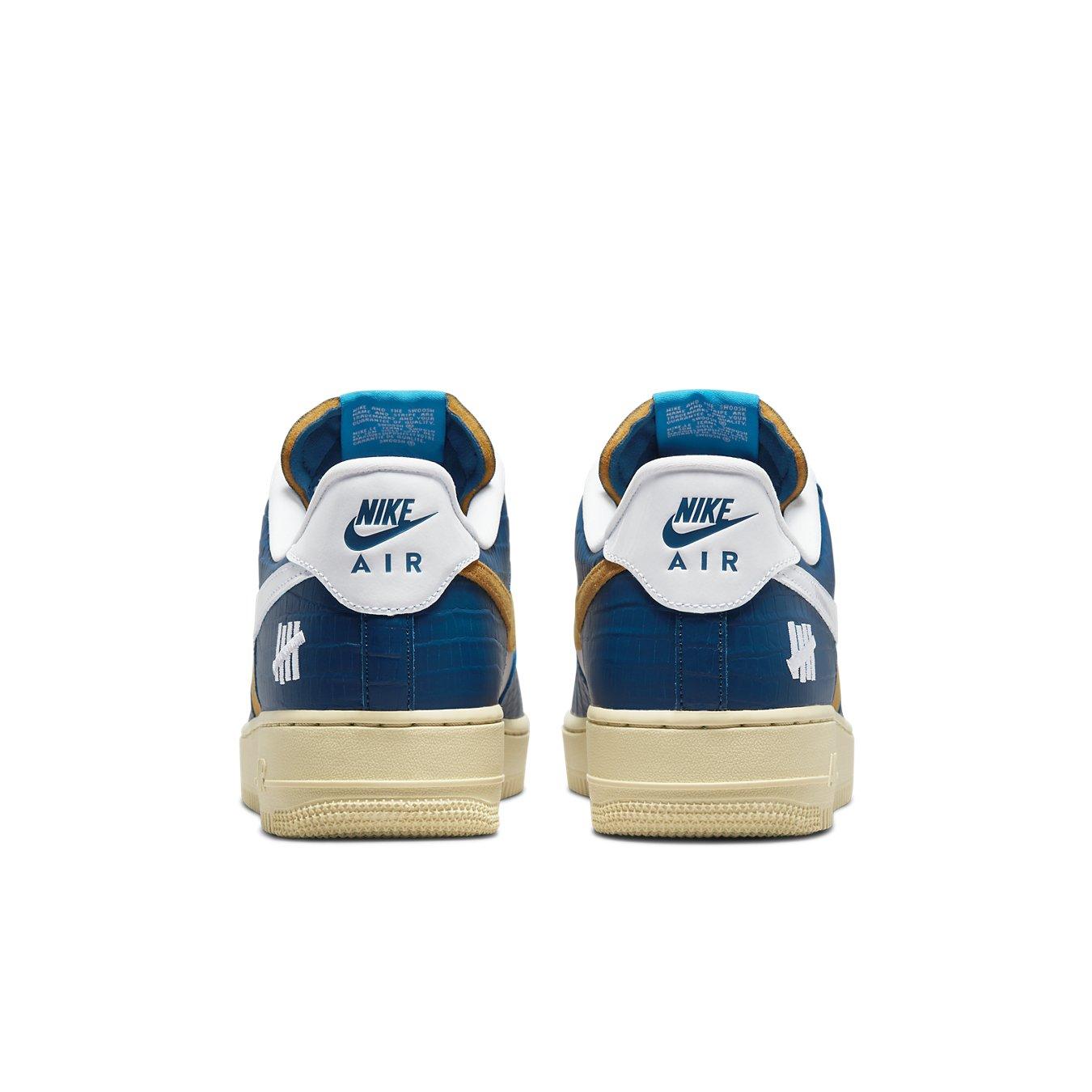 Nike Air Force 1 Low SP Undefeated 5 On It in blue and yellow croc design, featuring premium suede and unique texture.