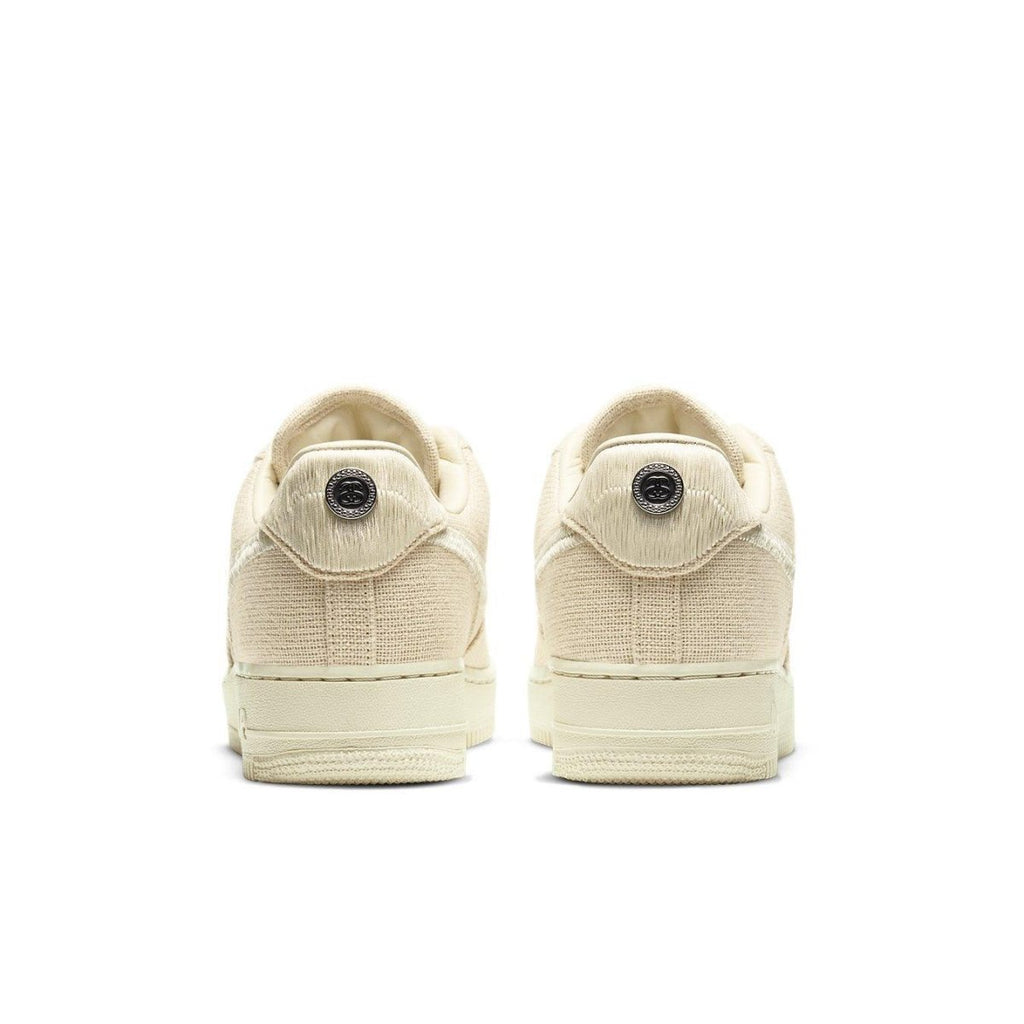 Nike Air Force 1 Low Stussy Fossil rear view showing durable hemp material and tone-on-tone design.