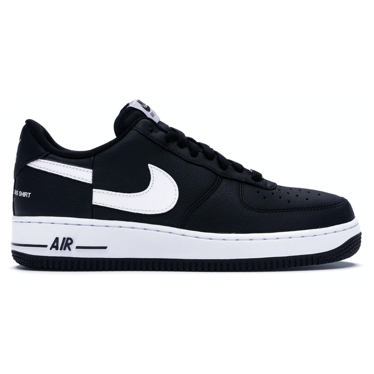 Nike Air Force 1 Low Supreme x Comme des Garçons 2018 with black leather upper and split Swoosh.