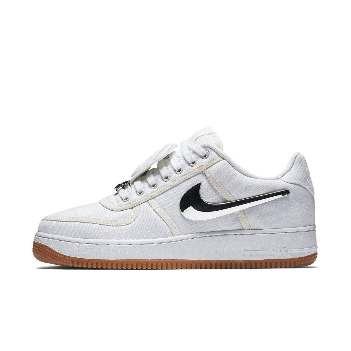 Nike Air Force 1 Low Travis Scott AF100 with silk nylon upper and gum sole, celebrating 35 years of sneaker history.