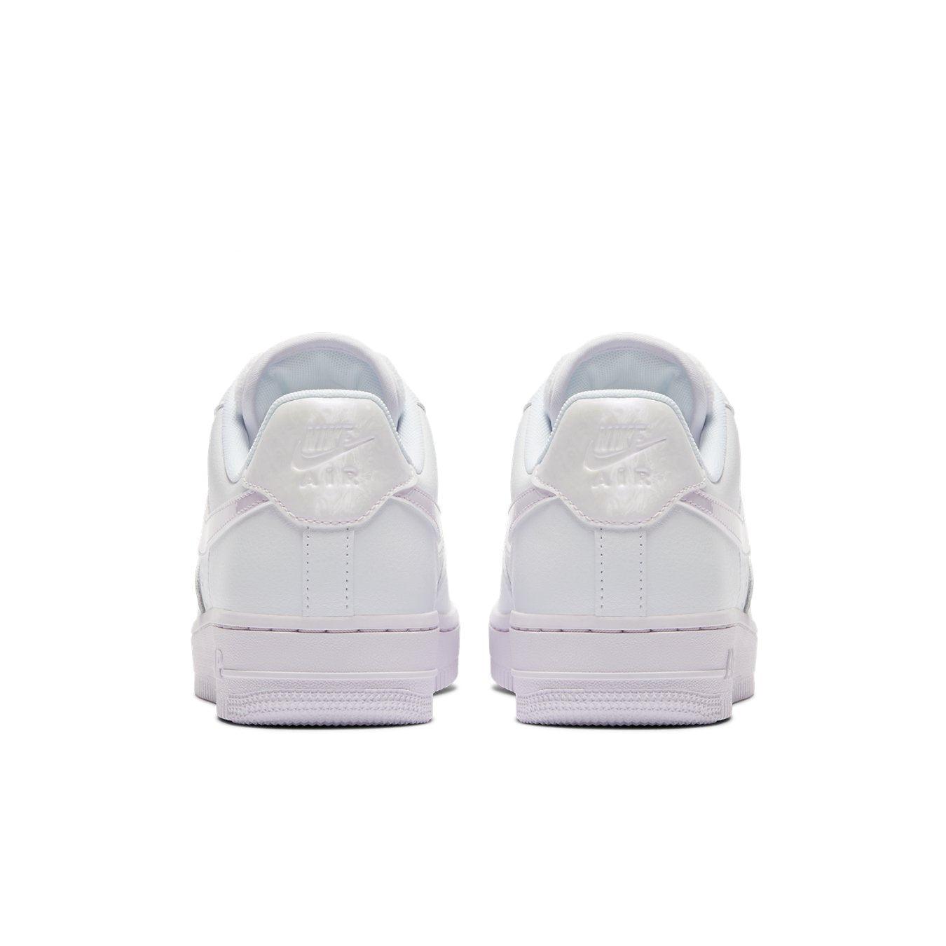 Nike Air Force 1 Low White Barely Grape sneakers rear view, featuring premium materials and iconic design.