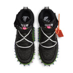 Nike Air Force 1 Mid Off-White Black top view showcasing spiked sole and unique lacing design.