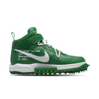 Nike Air Force 1 Mid Off-White Pine Green sneaker featuring green leather upper and distinct design elements.