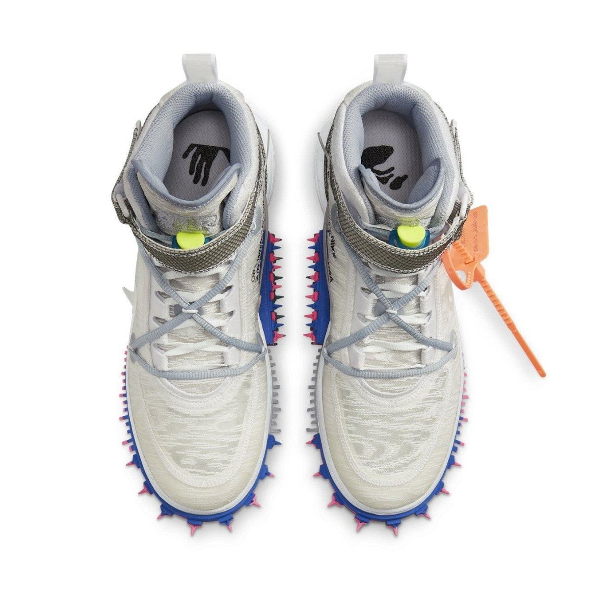 Nike Air Force 1 Mid Off-White White sneaker top view with unique spikes and vibrant accents.