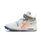 Nike Air Force 1 Mid Off-White White sneaker with unique design and vibrant colors, featuring textured white upper and colorful sole.