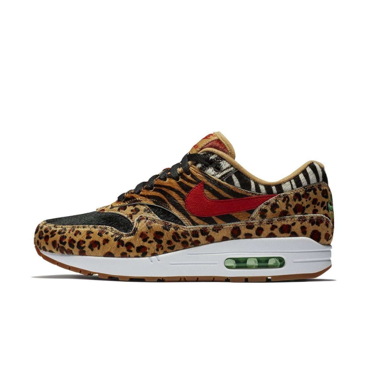 Nike Air Max 1 Atmos Animal Pack 2.0 featuring leopard and zebra patterns, showcasing a wild design.