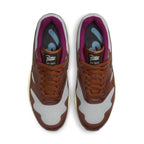 Top view of Patta x Nike Air Max 1 in Dark Russett, showcasing unique colorway and classic design.