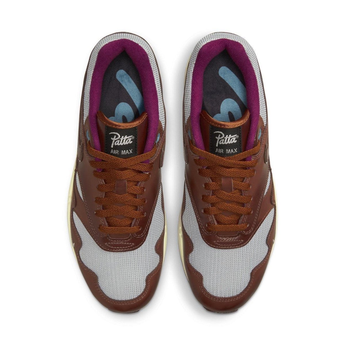 Top view of Patta x Nike Air Max 1 in Dark Russett, showcasing unique colorway and classic design.