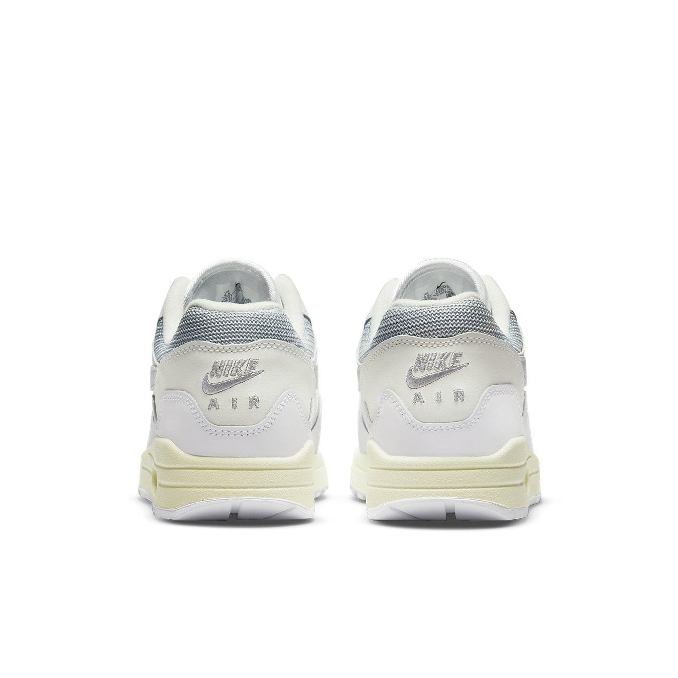 Nike Air Max 1 Patta Waves in white and silver with unique back detailing and Air cushioning technology.