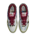 Nike Air Max 1 SP Concepts Mellow sneakers in blue tie-dye with burgundy velvet lining and unique floral design accents.