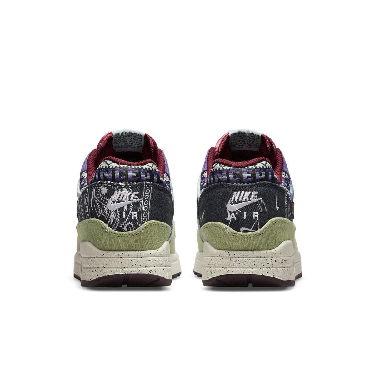 Nike Air Max 1 SP Concepts Mellow sneaker design with unique patterns and color details on the heel.