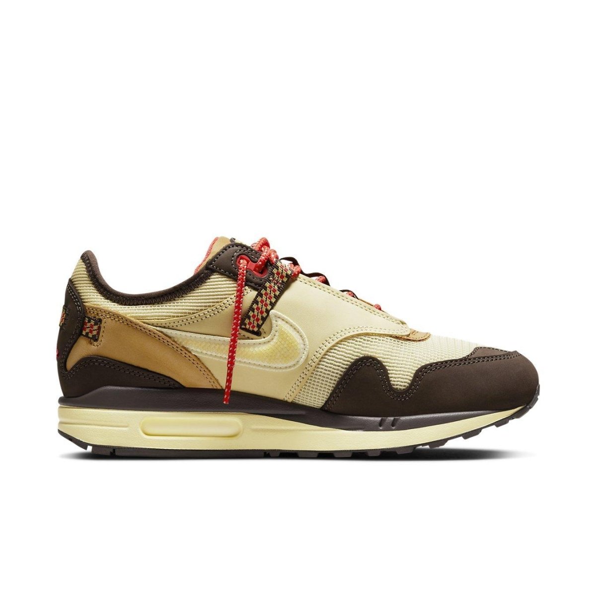 Nike Air Max 1 Travis Scott Cactus Jack in Baroque Brown, featuring cream mesh and brown nubuck accents.