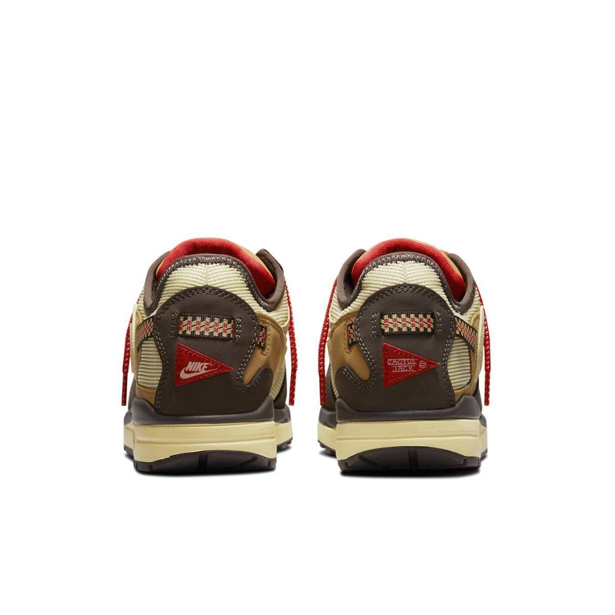 Nike Air Max 1 Travis Scott Cactus Jack Baroque Brown rear view with unique design elements.